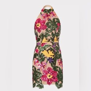 NWT MILLY Hariet Floral Sequin Halter Neck Minidress